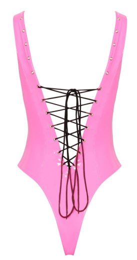 Vinyl Body w. Lacings pink deep Cutouts silver-colored Eyelets & black Lacing-Bands by BLACK LEVEL Fetish Fashion buy cheap