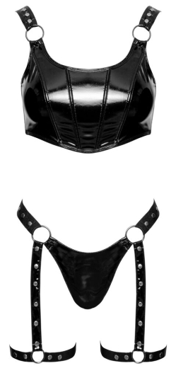 Lack Bustier-Top & Straps-String verstellbare Träger & Hakenverschluss G-String mit Schenkelriemen kaufen