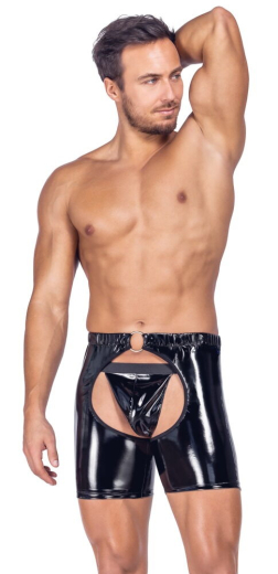 Lack Chaps & G-String bis XXL elastischer Bund dekorativer O-Ring pofreie kurze Pants von BLACK LEVEL kaufen