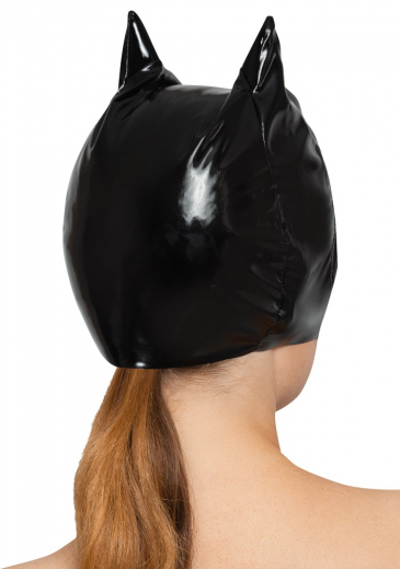 Lack Haube Kopfmaske Katze aAugenmaske mit Katzenohren von BLACK LEVEL Fetischmode günstig kaufen