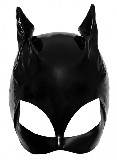 Lack Haube Kopfmaske Katze aus schwarz-glänzendem Vinyl Augenmaske mit Katzenohren von BLACK LEVEL kaufen