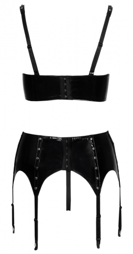Vinyl Lifting-Bra Garterbelt & Thong Set studded