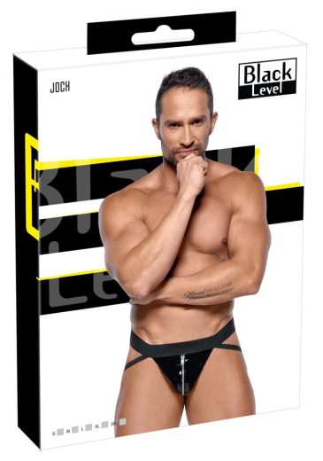Lack Jockstring m. Reissverschluss schwarz & glänzend mit breiten Webgummi-Riemen von BLACK LEVEL kaufen