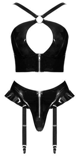 Lack Kurztop & Straps-String Oberteil ultra-sexy Lack-Set von BLACK LEVEL günstig kaufen