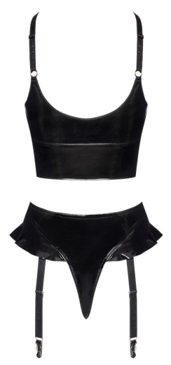 Lack Kurztop & Straps-String Oberteil mit O-Ring kleiner Volant am Rio-Style G-String von BLACK LEVEL günstig kaufen