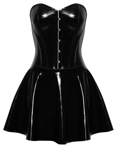 Lack Minikleid m. Corsagen-Oberteil mit Front-Schnellverschluss & Formstäbchen ausgestellter Rock von BLACK LEVEL kaufen