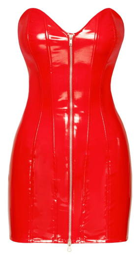 Lack Minikleid trägerlos m. Reissverschluss rot mit Stäbchen & 2-Wege Front-Reissverschluss von BLACK LEVEL kaufen