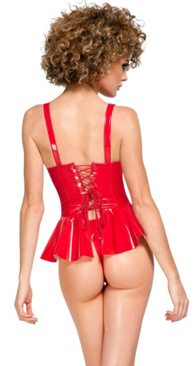 Vinyl Peplum Top & Thong red glossy Top with Zipper & Lacing Straps adjustable by BLACK LEVEL Fetish Fashion buy