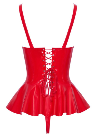 Vinyl Peplum Top & Thong red glossy with swinging Skirt highly erotic & arousing Fetish-Set by BLACK LEVEL buy cheap