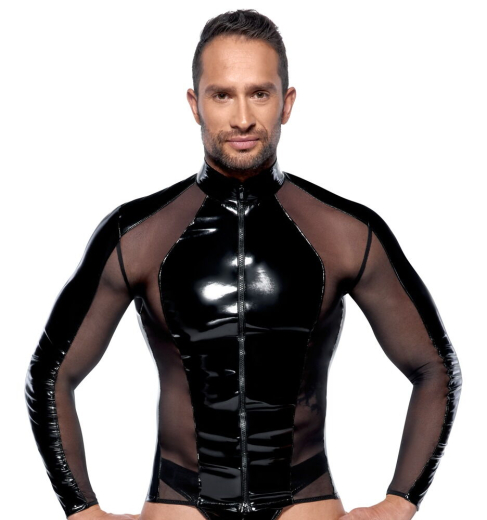 Lack-Shirt m. Netzeinsätzen & Reissverschluss