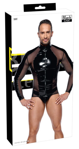 Lack-Shirt m. Netzeinsätzen & Reissverschluss Langarm-Shirt mit durchgehender Reissverschluss kaufen