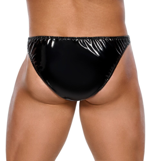 Vinyl Briefs w. Stripes black-silver for Men elastic Waisband & Leg Cuffs & Front-Zipper by BLACK LEVEL buy cheap