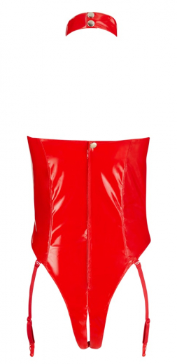 Lack Strapsbody busenfrei m. Halsband rot