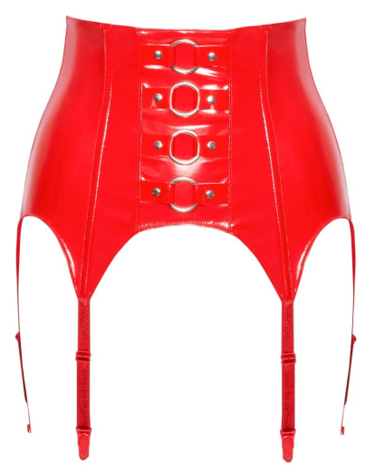 Acheter Porte-jarretelles Vernis avec anneaux en O rouge avec 6 Jarretelles & Bâtons de BLACK LEVEL Fetischmode