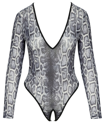 Long-Sleeved Body crotchless Snakeskin-Look fine elastic Transparency w. elaborate Animal-Print by COTTELLI LINGERIE buy