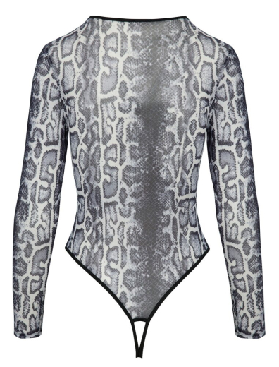 Long-Sleeved Body crotchless Snakeskin-Look elastic Transparency & elaborate Animal-Print by COTTELLI LINGERIE buy