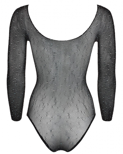 Bodysuit transparent long Sleeves Mesh w. Rhinestones