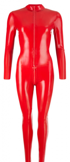 Langarm-Catsuit Latex m. Kragen & Reissverschlüssen rot