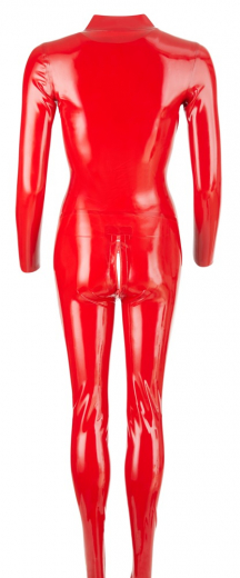 Langarm-Catsuit Latex m. Kragen & Reissverschlüssen rot