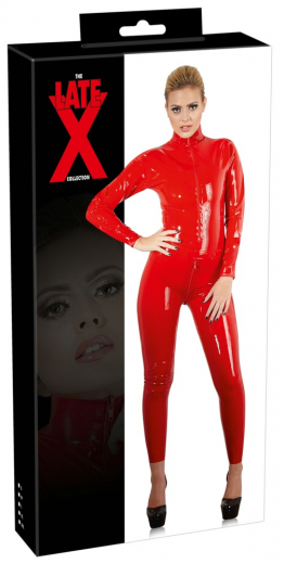 Langarm-Catsuit Latex m. Kragen & Reissverschlüssen rot