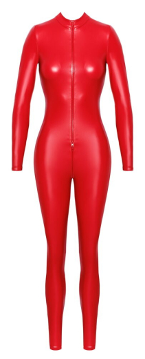 Langarm-Overall m. 3-Wege Reissverschluss Wetlook rot mit kleinem Stehkragen matt glänzend F353 von NOIR kaufen