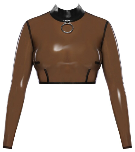 Crop-Top long-sleeved Latex transparent with Collar & Metal Ring & Back-Zipper by LATE-X Fetish Fashion buy cheap
