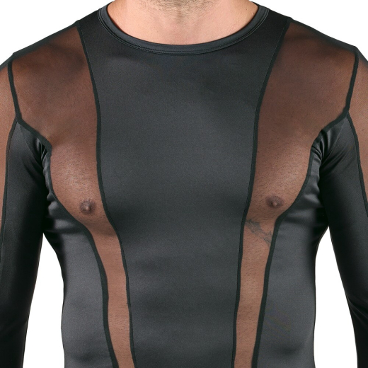 Langarm-Shirt Stretch m. transparenten Einsätzen körperbetonend mit elastischem Netz bis XXL von SVENJOYMENT kaufen