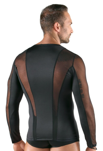 Langarm-Shirt Stretch m. transparenten Einsätzen eng anliegend weiches Material mit elastischem Netz bis XXL von kaufen