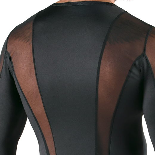 Langarm-Shirt Stretch m. transparenten Einsätzen körperbetonend eng anliegend weich mit elastischem Netz kaufen