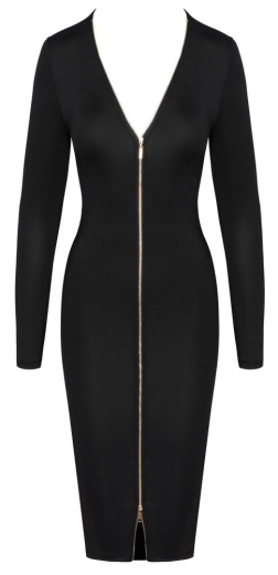 Langarmkleid knielang m. 2-Wege-Reissverschluss elastisch goldfarbener Front-Reissverschluss von COTTELLI kaufen