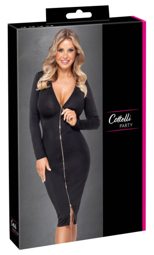 Langarmkleid knielang m. 2-Wege-Reissverschluss goldfarbener Front-Reissverschluss von COTTELLI günstig kaufen