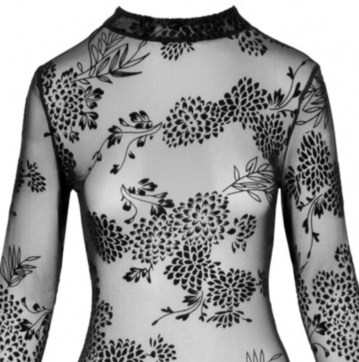 Langarmkleid transparent Feinnetz m. Blütenflockprint