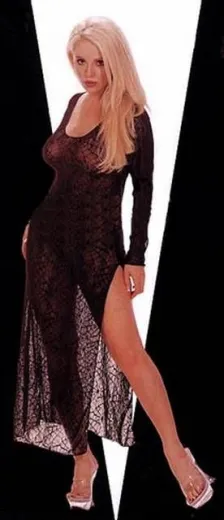Langes Kleid langarm m. Spinnennetz-Muster