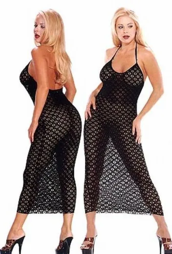 Langes Kleid m. Nackenträger rückenfrei Crochet