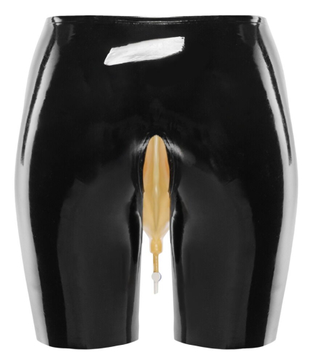 Latex Urine Cycling Shorts for Women with transparent Urine-Bag Insert & Drain Valve by LATE-X buy cheap