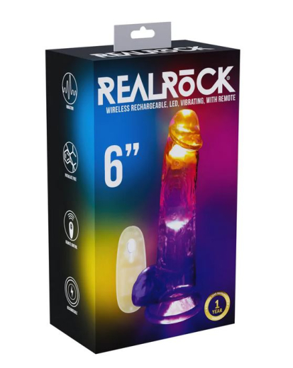 LED Penisvibrator m. Hoden & Fernbedienung 6-Inch TPE transparent mit Saugfuss aufladbar von REALROCK kaufen