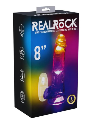 LED Penisvibrator m. Hoden & Fernbedienung 8-Inch TPE transparent aufladbar von REALROCK günstig kaufen