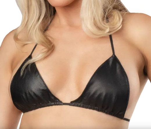 Leather Bikini-Set w. elastic Strings black soft Nappa-Leather Triangle-Top & Thong in Onesize by RIMBA buy cheap