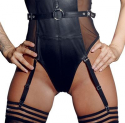 Leder Body m. Netz & Strapsen