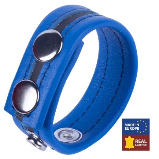 Cockring en cuir avec fermeture à pression Tippy bleu-noir