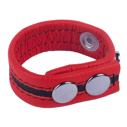 Leder Cockring m. Druckverschluss Tippy rot-schwarz Rindsleder einstellbar bis 60mm Durchmesser von THE RED kaufen