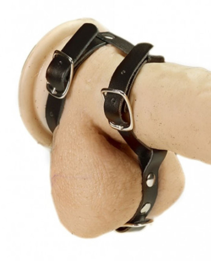 Leder Cockring Penisring m. Hodenteiler & Schnallen