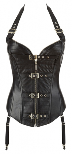 Leder Corsage m. Strapsen Biker