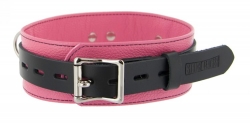 Leder Halsfessel Deluxe pink-schwarz abschliessbar