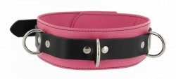 Leder Halsfessel Deluxe pink-schwarz abschliessbar