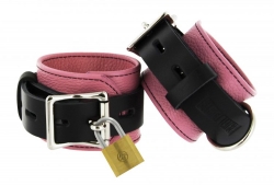 Leather Wrist Cuffs Deluxe pink-black lockable