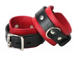 Leather Wrist Cuffs Deluxe red-black lockable