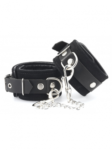 Leder Handgelenk-Fesseln Soft Velour schwarz