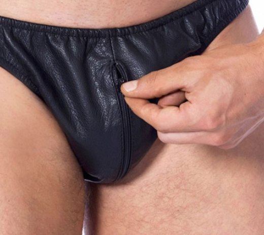 Leder Herren Slip m. Gummizug & Reissverschluss