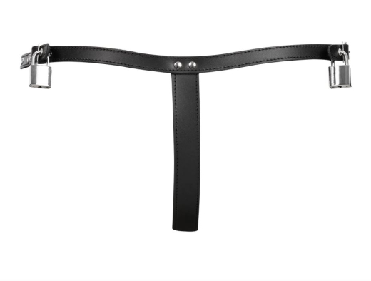 Leather Chastity Thong w. Padlocks high Quality Cowhide-Leather w. Shackle @Crotch & lockable side Straps buy